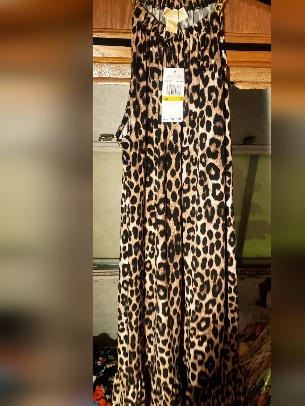 NWT MICHAEL Michael Kors Leopard Print Mini Dress with Gold Chain Halter Sz. SM